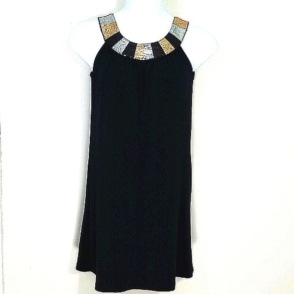 Sundress Sequin scoop neck black midi stretch - Picture 1 of 8